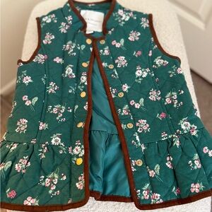 Janie and Jack Green Floral Vest with Brown Accents